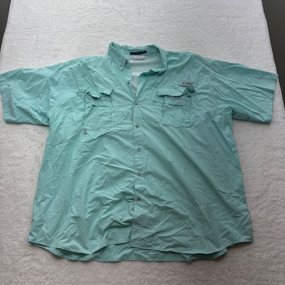 Columbia PFG Bahama II Short Sleeve Fishing Shirt Aqua Blue 4XT FM7047